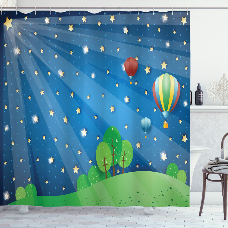 Cartoon Balloons Stars Shower Curtain