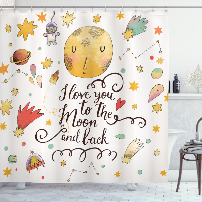 Moon and Back Slogan Shower Curtain