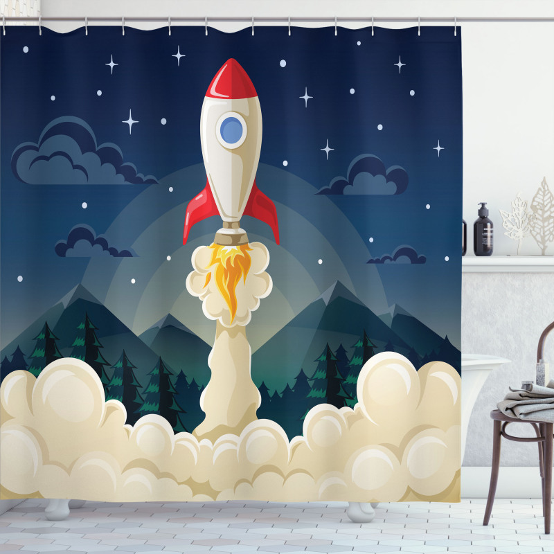 Rocket in the Woodlands Shower Curtain