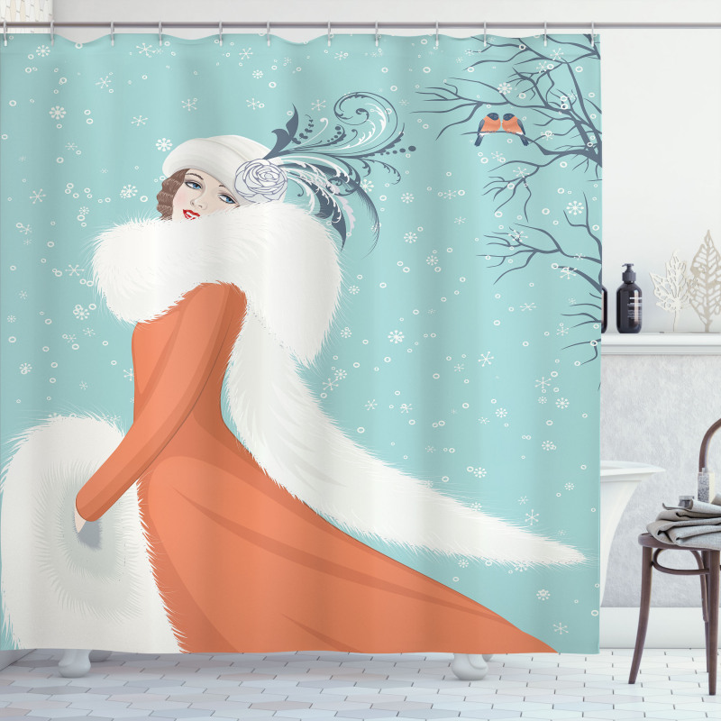 Lady in Red Coat Shower Curtain