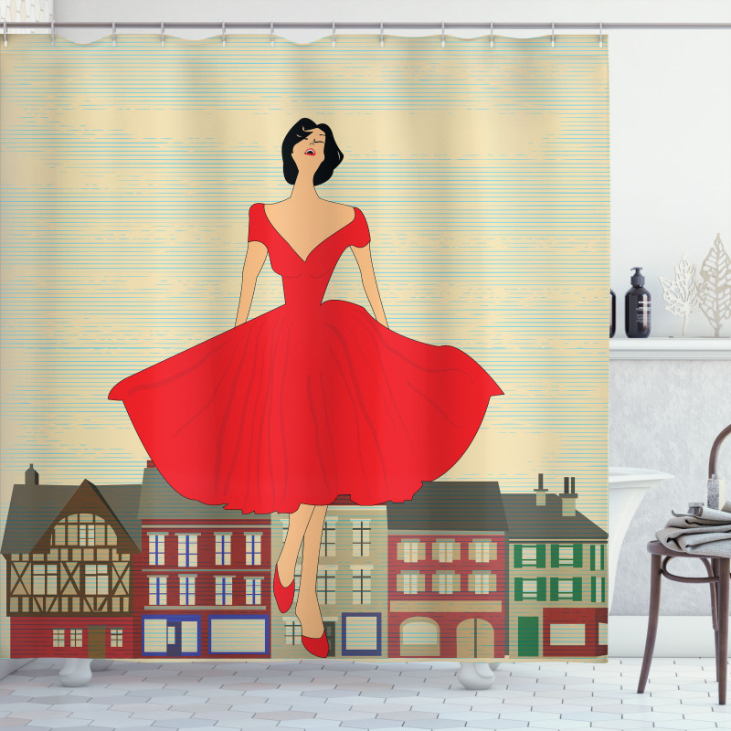 Lady in Red Dress Shower Curtain