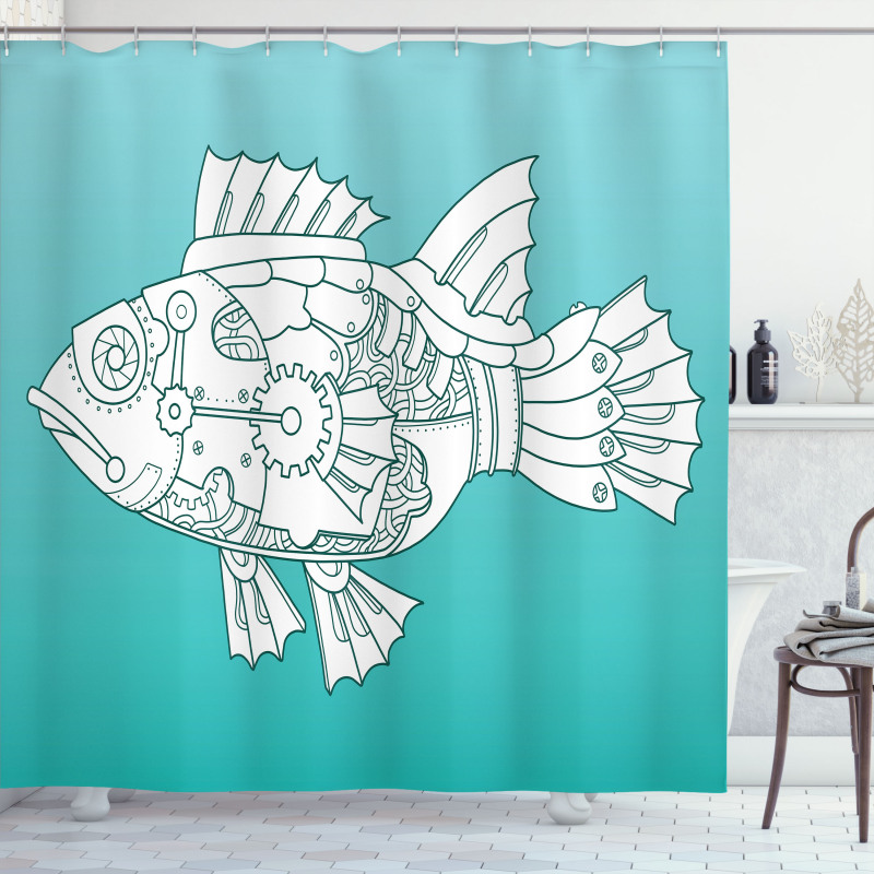 Doodle Mechanic Fish Shower Curtain
