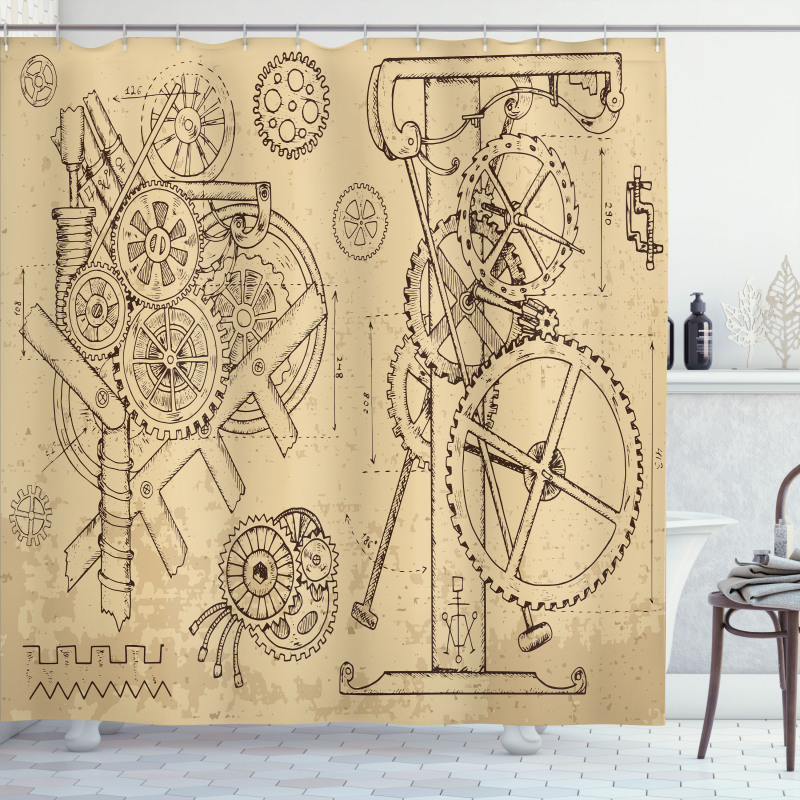 Hand-Drawn Machines Shower Curtain