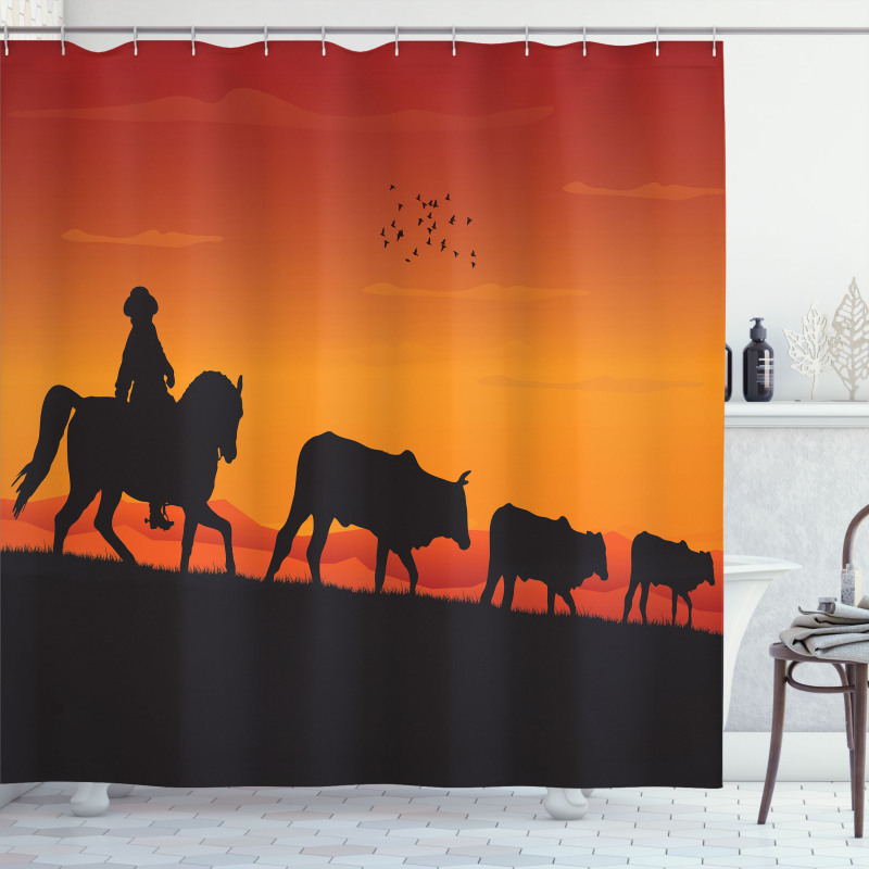 Silhouette Farm Cow Herd Shower Curtain