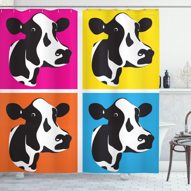 Pop Art Cow Heads Image Shower Curtain