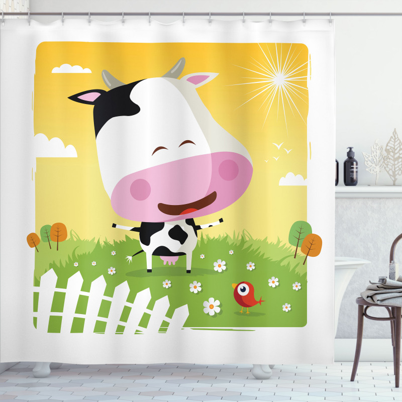 Happy Cartoon Cow Ranch Shower Curtain