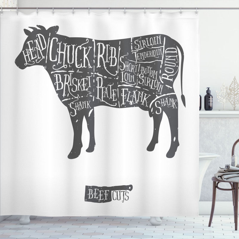 Hand-Drawn Butcher Cuts Shower Curtain