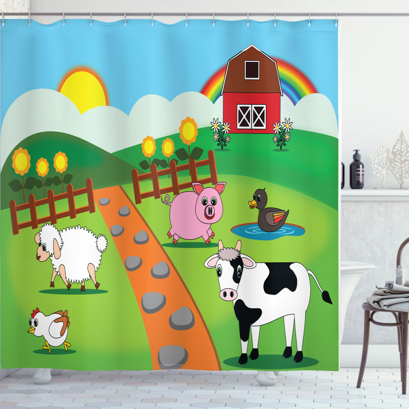 Cartoon Farmhouse Life Shower Curtain