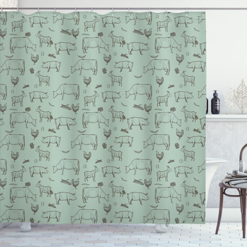 Domestic Farm Silhouette Shower Curtain