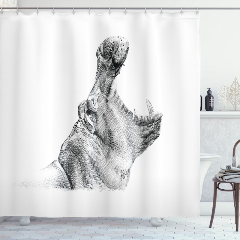 Yawning Hippo Sketch Shower Curtain