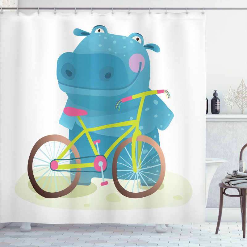 Hippo Child with Bicycle Shower Curtain