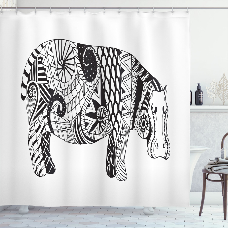 Hippo Geometric Ornament Shower Curtain