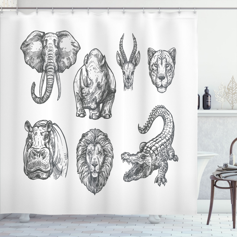 Hand-Drawn Zoo Animals Shower Curtain