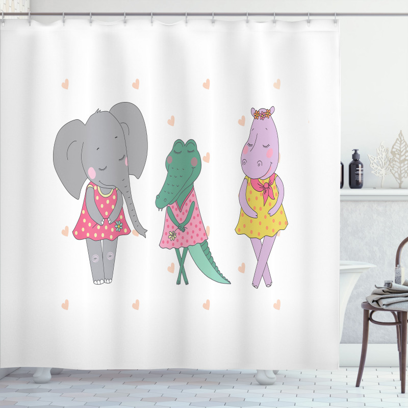 Elephant Girl Polka Dress Shower Curtain