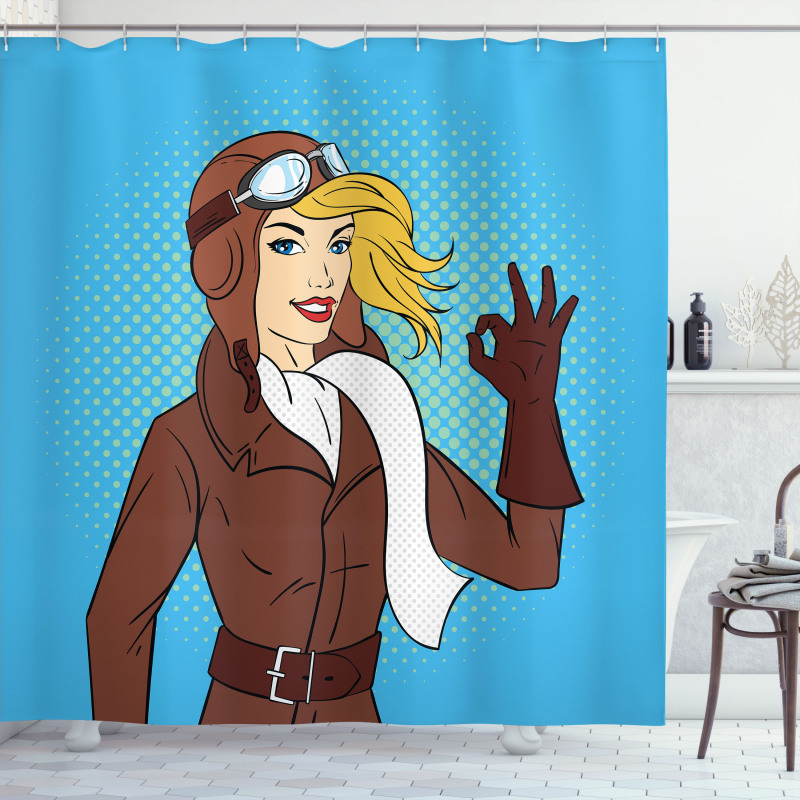 Pop Art Woman Pilot Shower Curtain