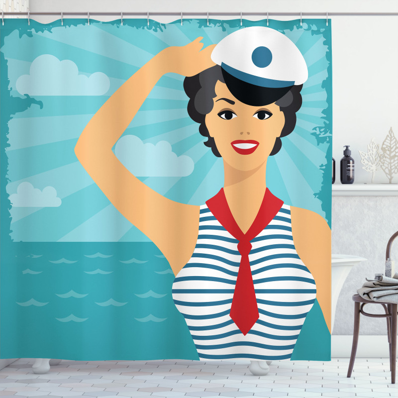 Smiling Sailor Girl Shower Curtain