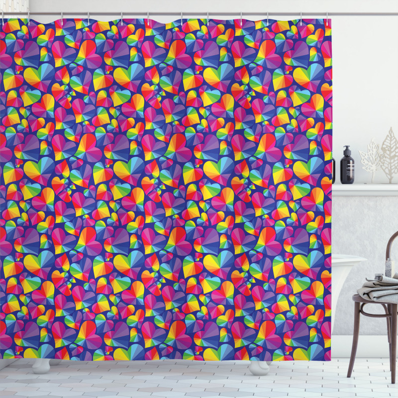 Rainbow Color Tone Heart Shower Curtain