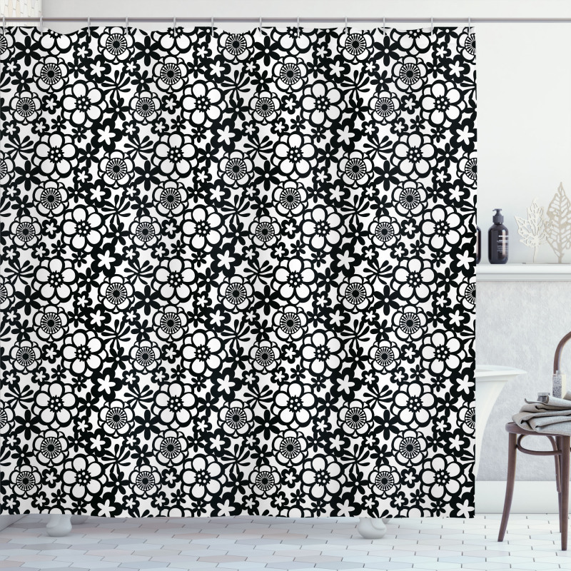 Monochrome Flower Petals Shower Curtain