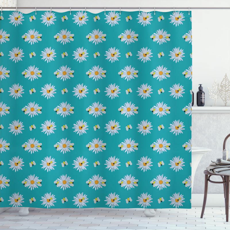 Chamomile Petals and Bees Shower Curtain