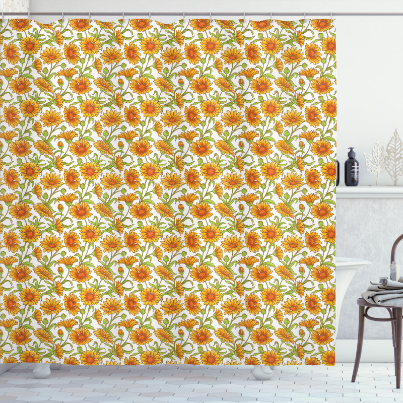 Botanic Cartoon Calendula Shower Curtain