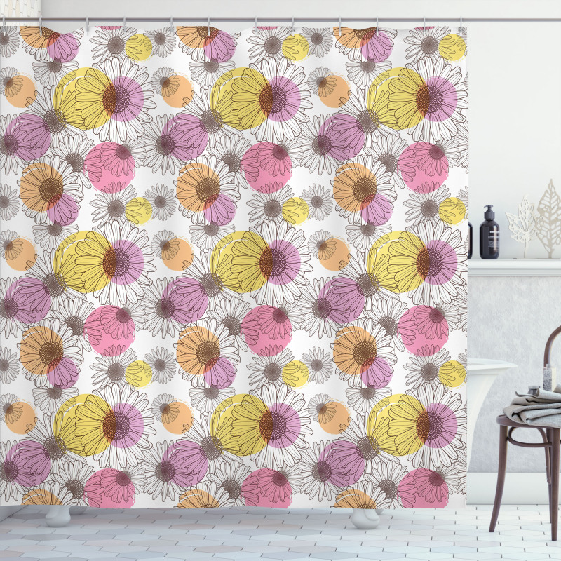 Floral Sketch and Dots Shower Curtain