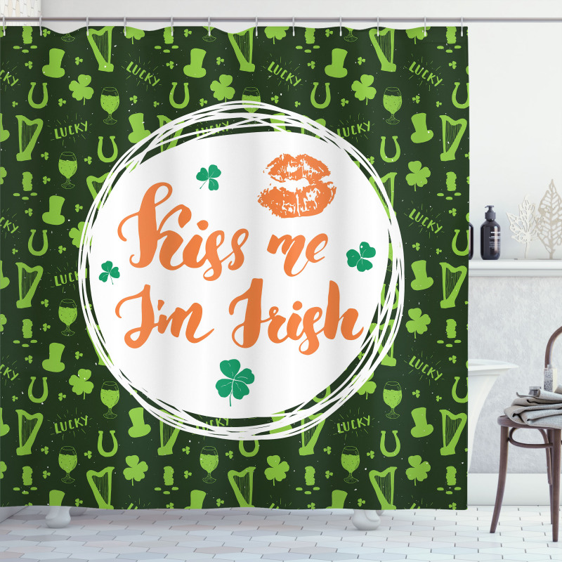 Kiss Me Im Irish Clovers Shower Curtain