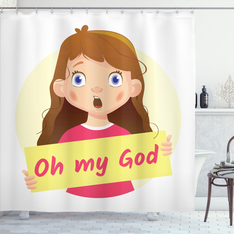 Surprised Cartoon Girl Shower Curtain