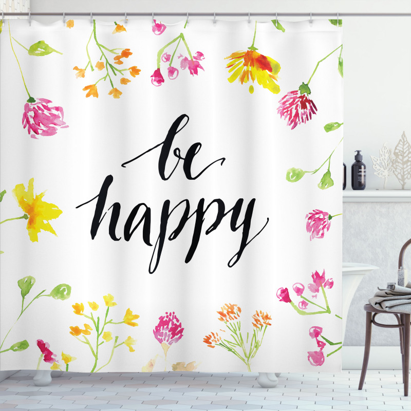 Positive Vibes Be Happy Shower Curtain