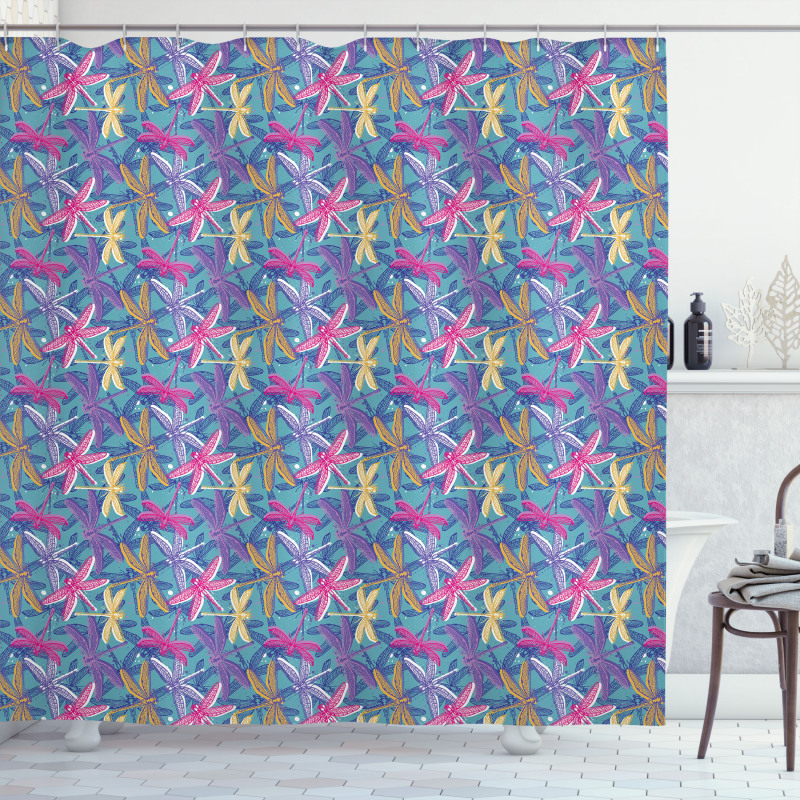 Grunge Colorful Bugs Shower Curtain