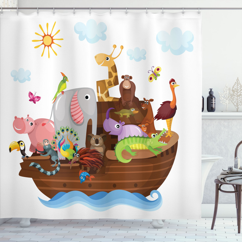 Animals in Ship Cartoon Shower Curtain
