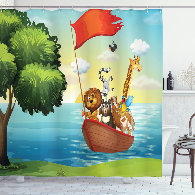 Funny Playful Animals Tree Shower Curtain