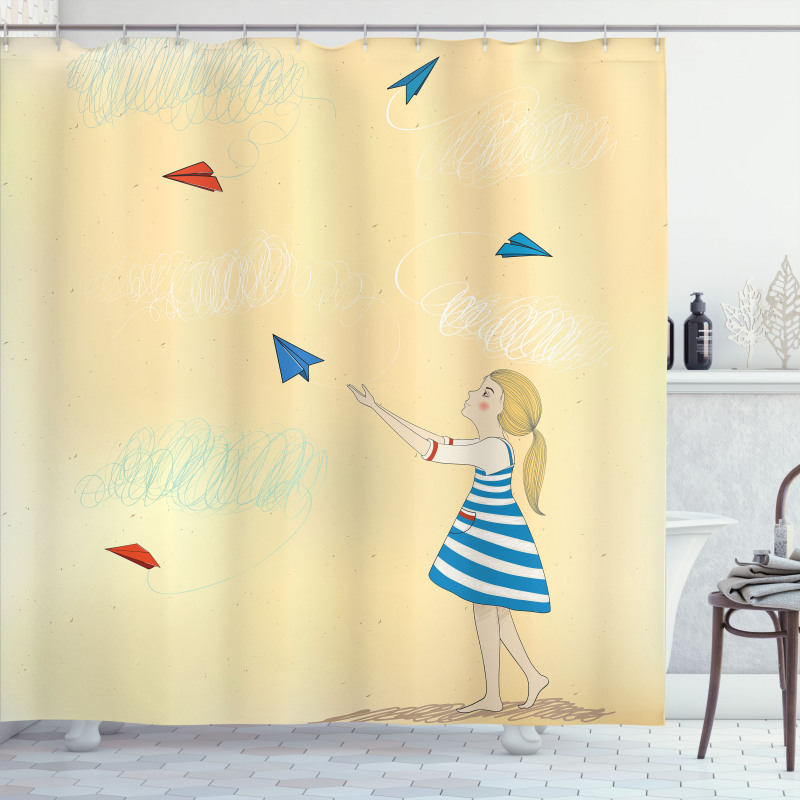 Girl with Paper Planes Shower Curtain