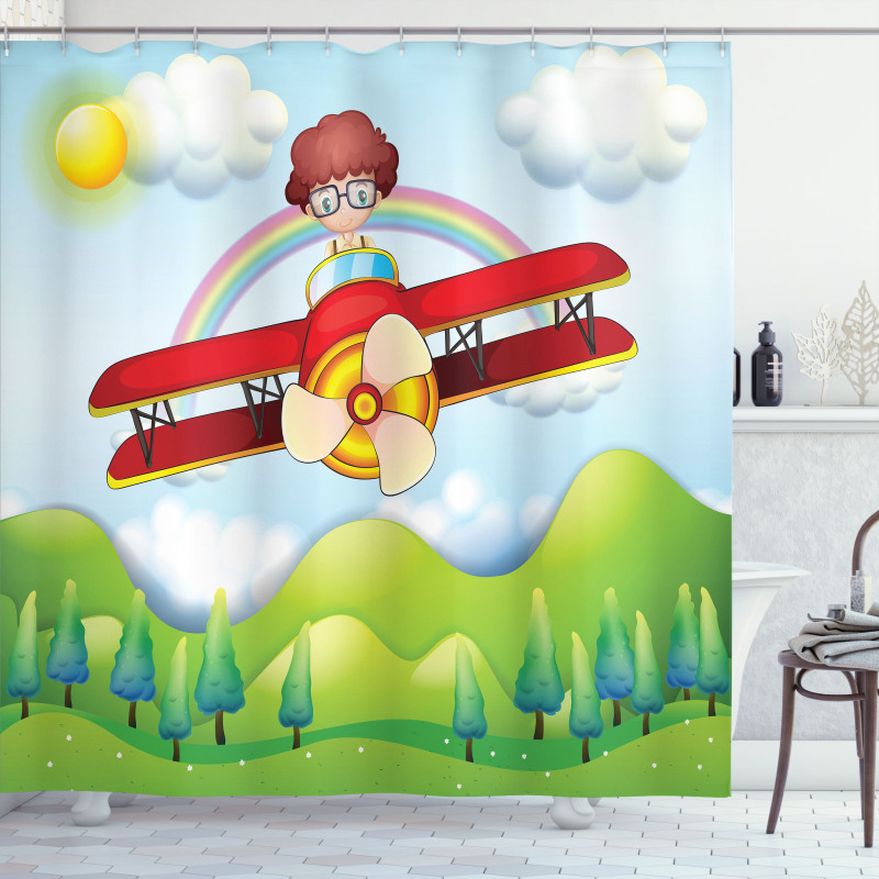 Boy in Sky Sunny Day Shower Curtain