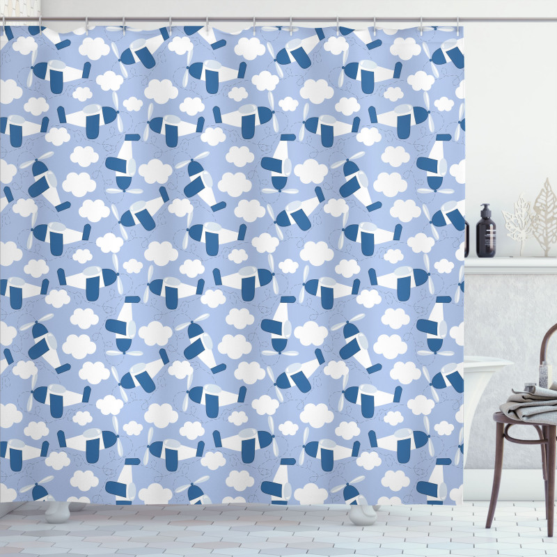 Retro Planes Clouds Shower Curtain