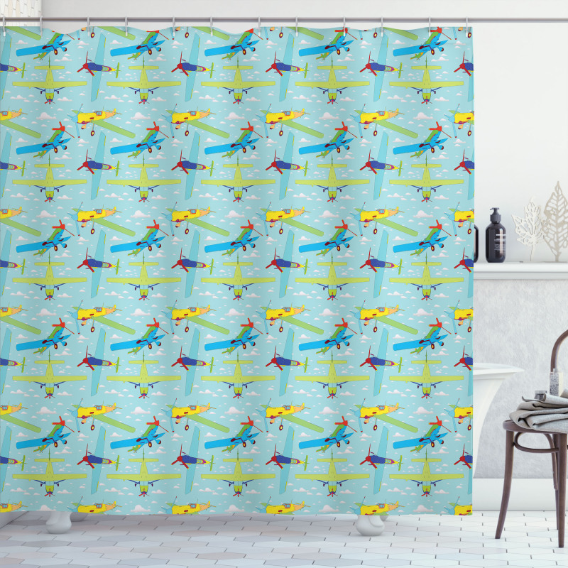 Cartoon Style Aircraft Shower Curtain