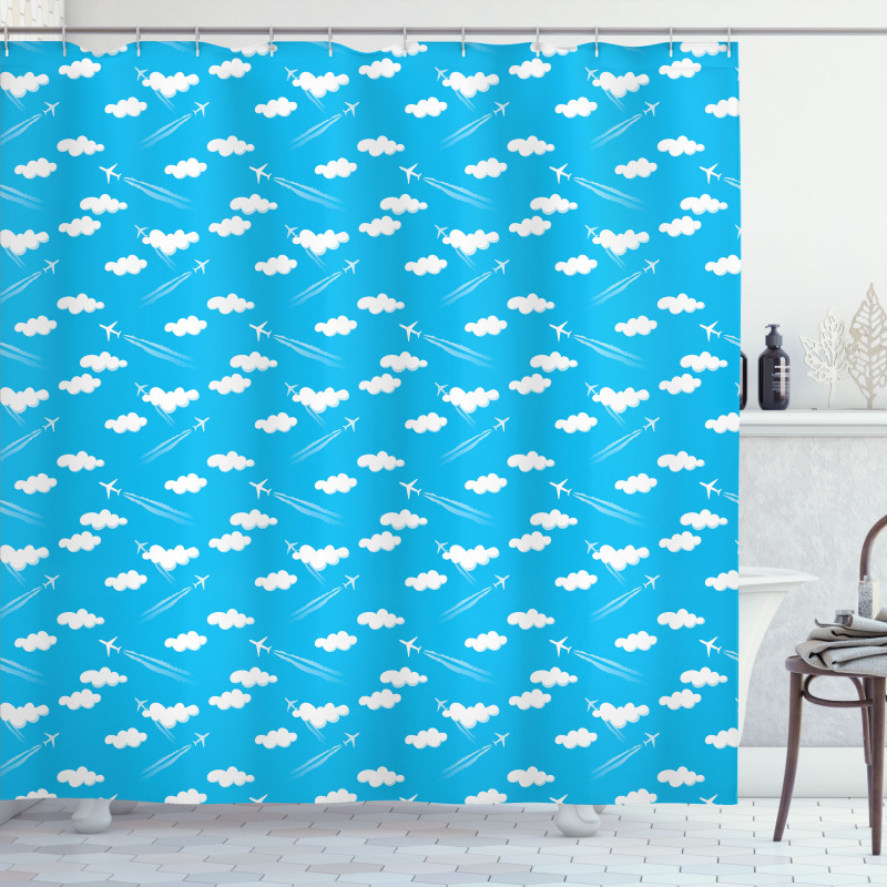 Blue Sky Clouds Planes Shower Curtain