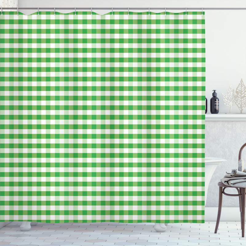 Green White Gingham Shower Curtain