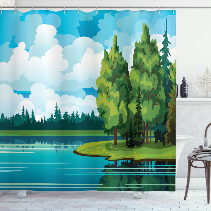 Forest Lake Clouds Shower Curtain