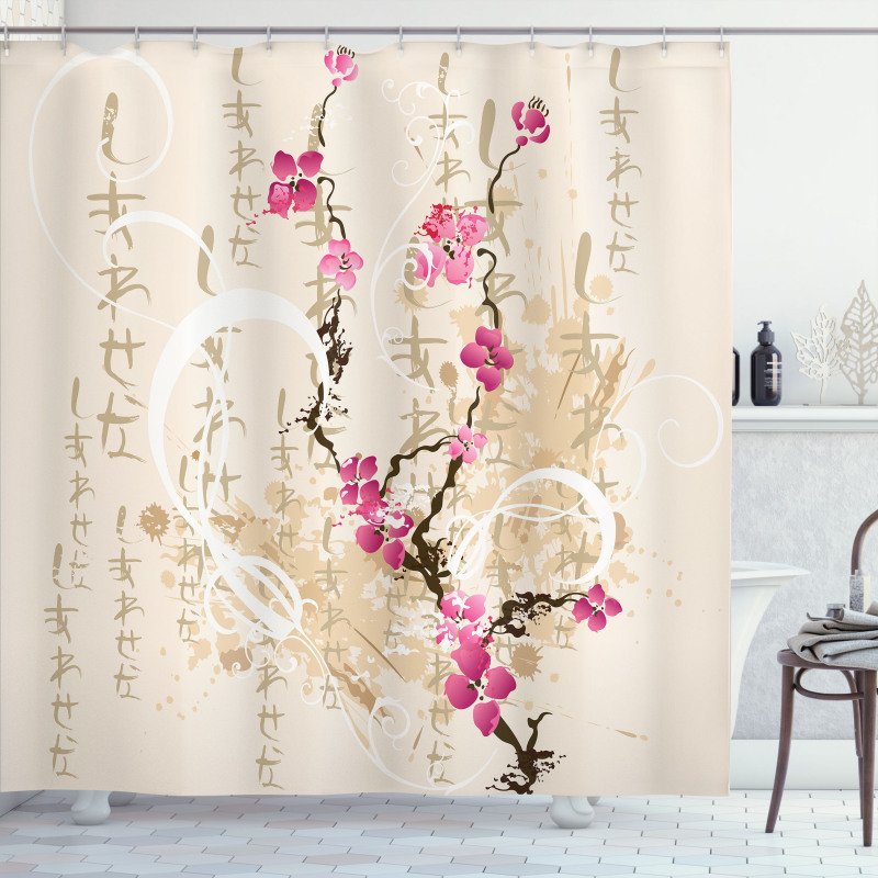 Letters Sakura Flowers Shower Curtain