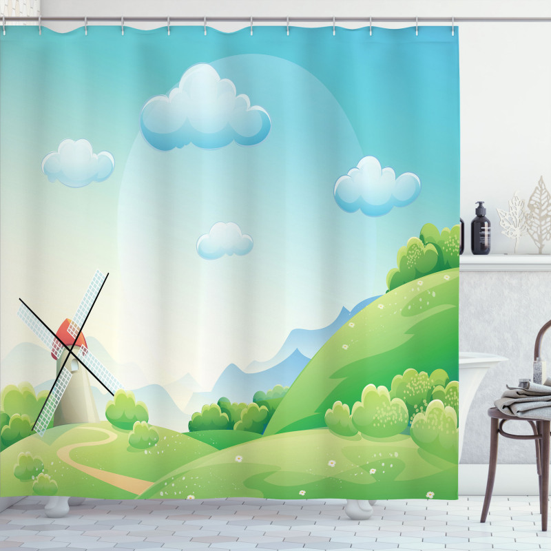 Cartoon Country Landscape Shower Curtain
