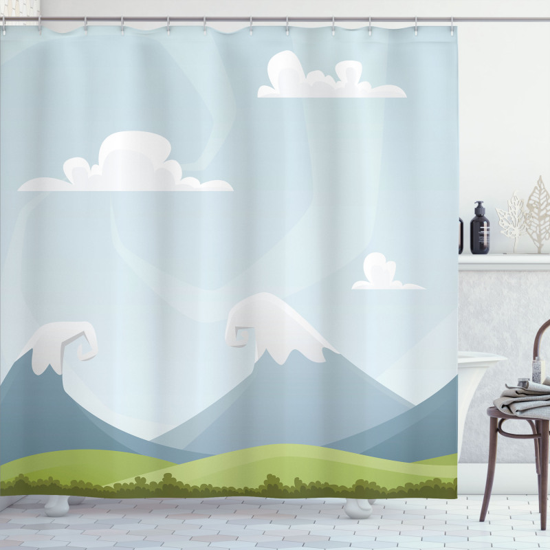 Cartoon Mountains Idyllic Shower Curtain