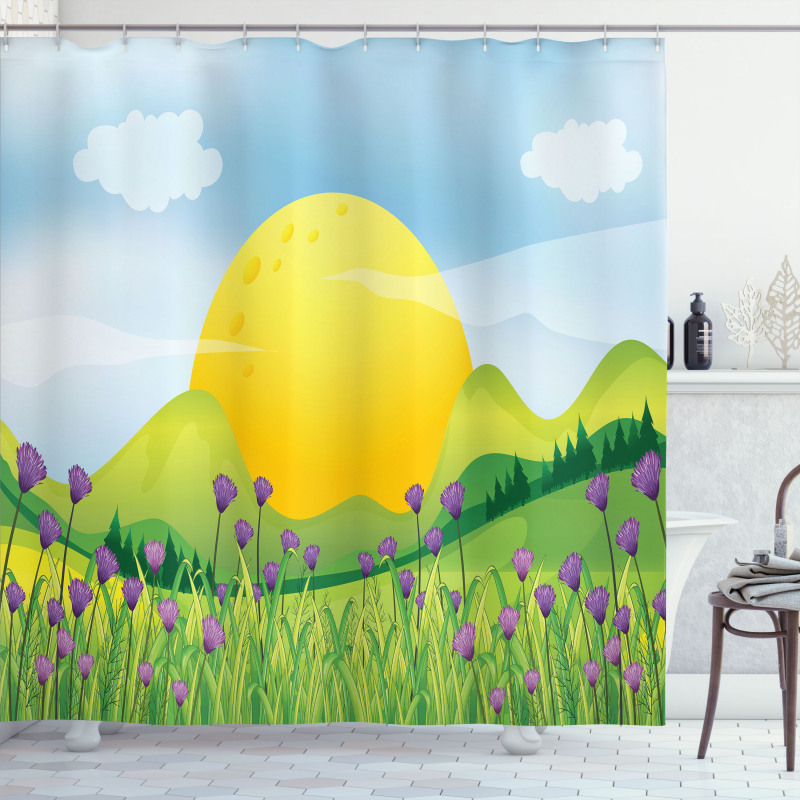 Mountains with Violets Shower Curtain