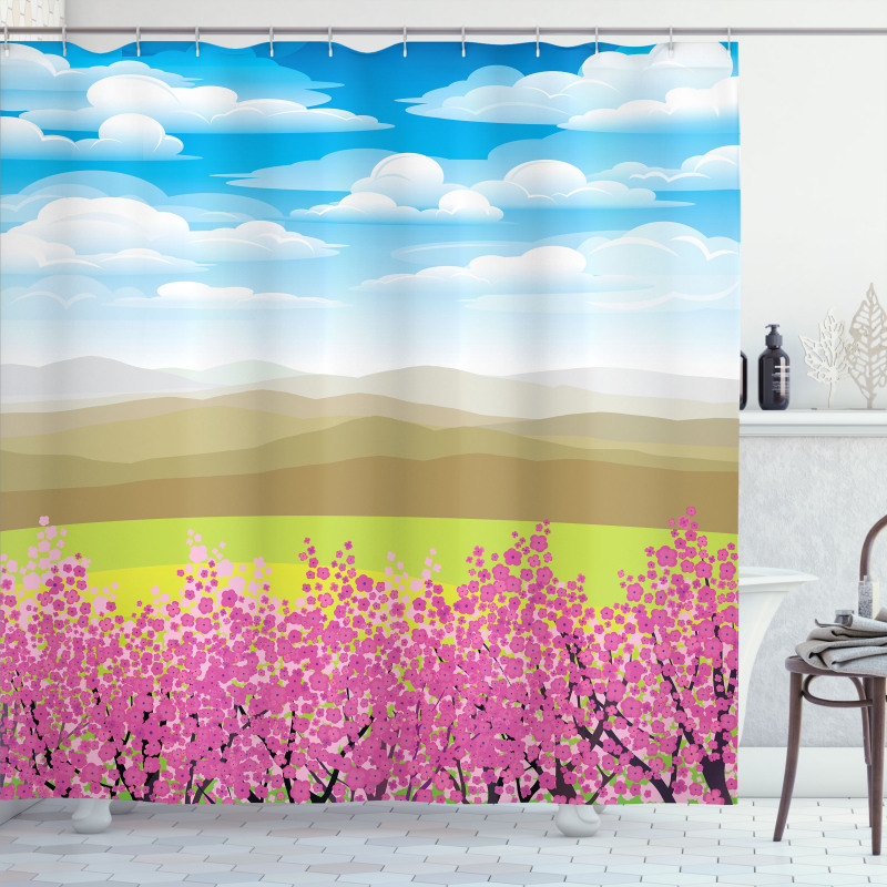 Branches with Mountain Shower Curtain