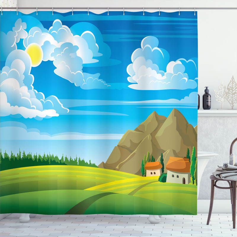 Tree House and Mountains Shower Curtain