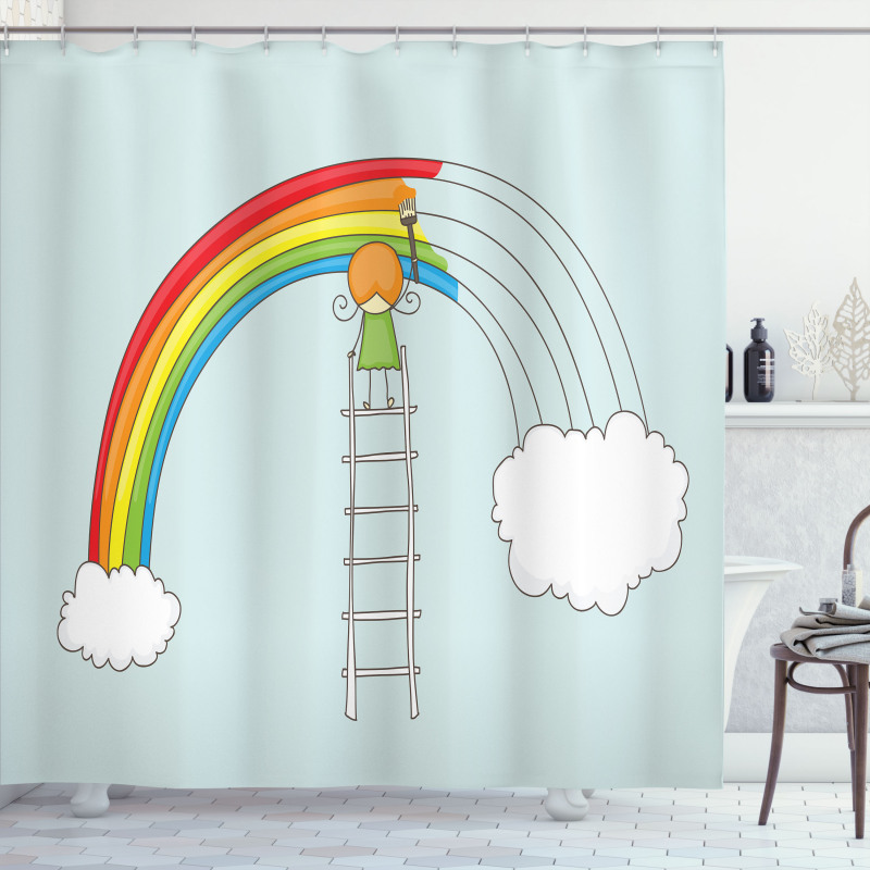 Doodle Girl on a Ladder Shower Curtain
