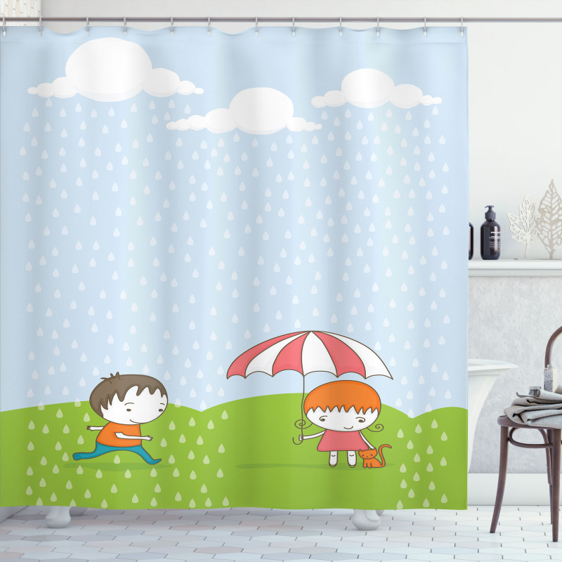 Boy and Girl in the Rain Shower Curtain