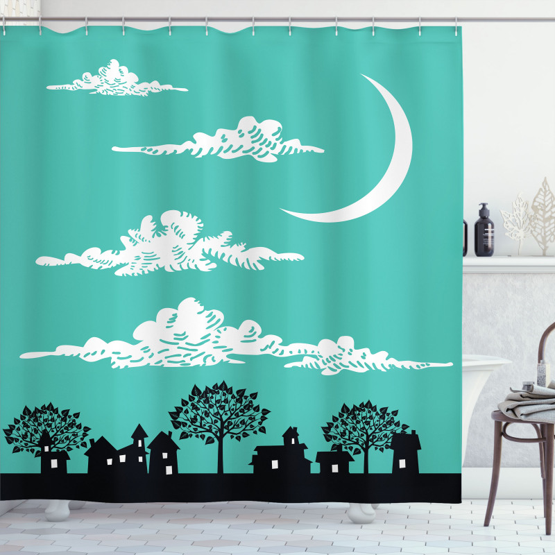 Buildings with Trees Shower Curtain