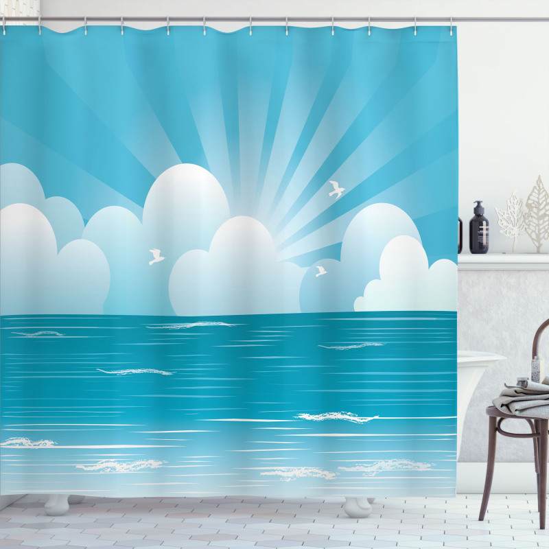 Rising Sun and Seagulls Shower Curtain