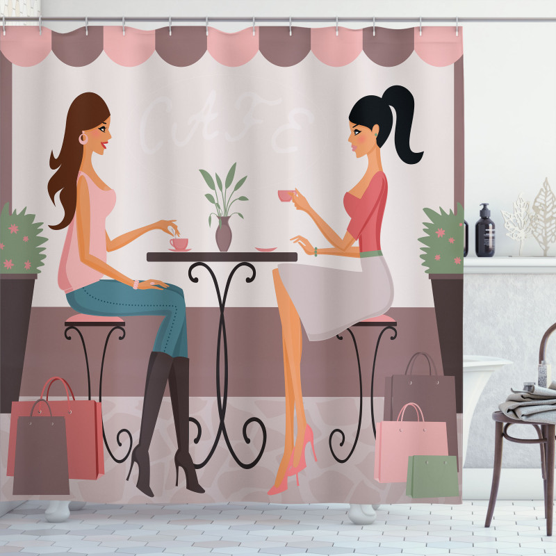 Women Having Coffee Shower Curtain