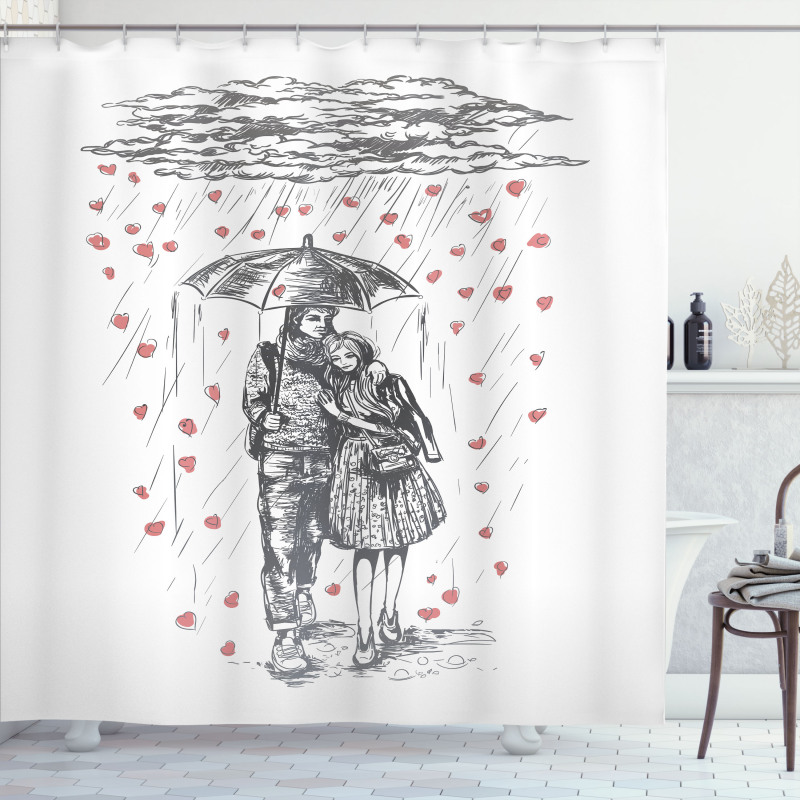 Couple on Rainy Day Shower Curtain